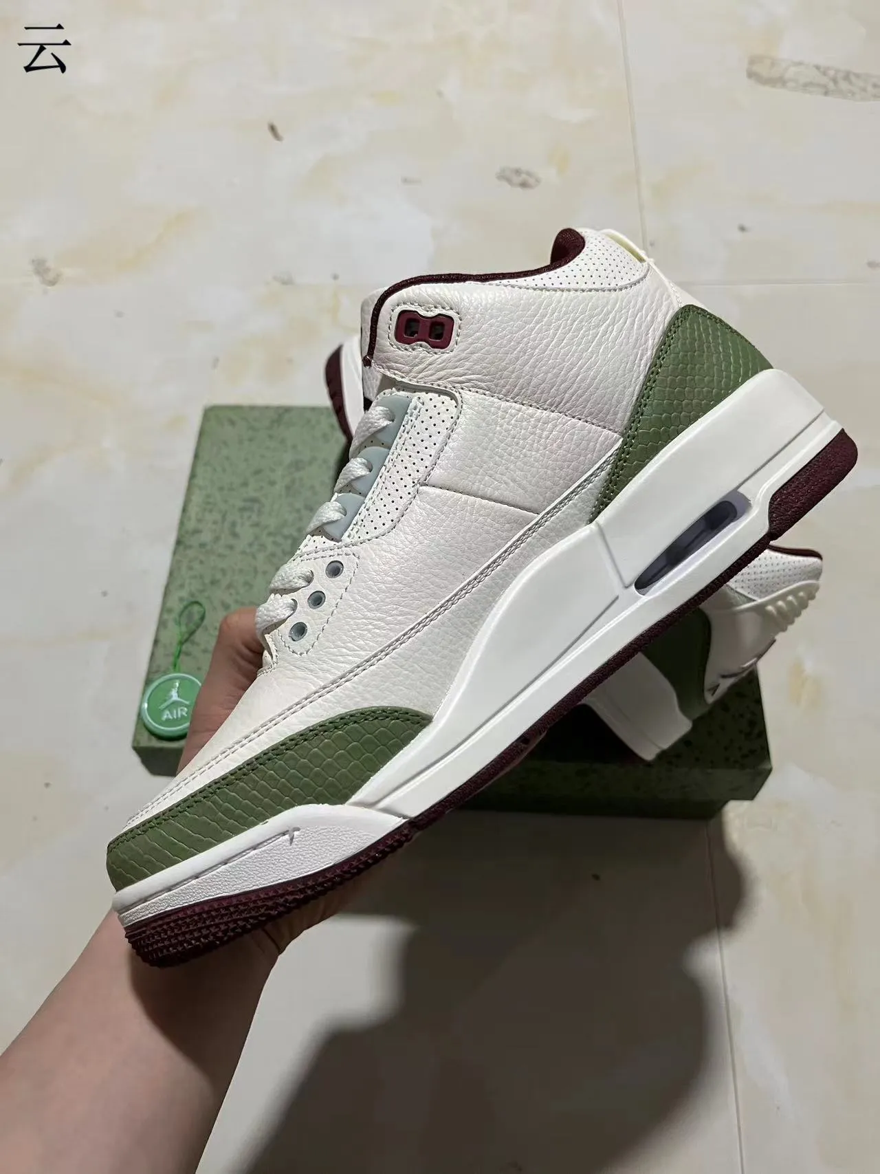 Air Jordan 3 White Olive Green Maroon Basketball Shoes 5
