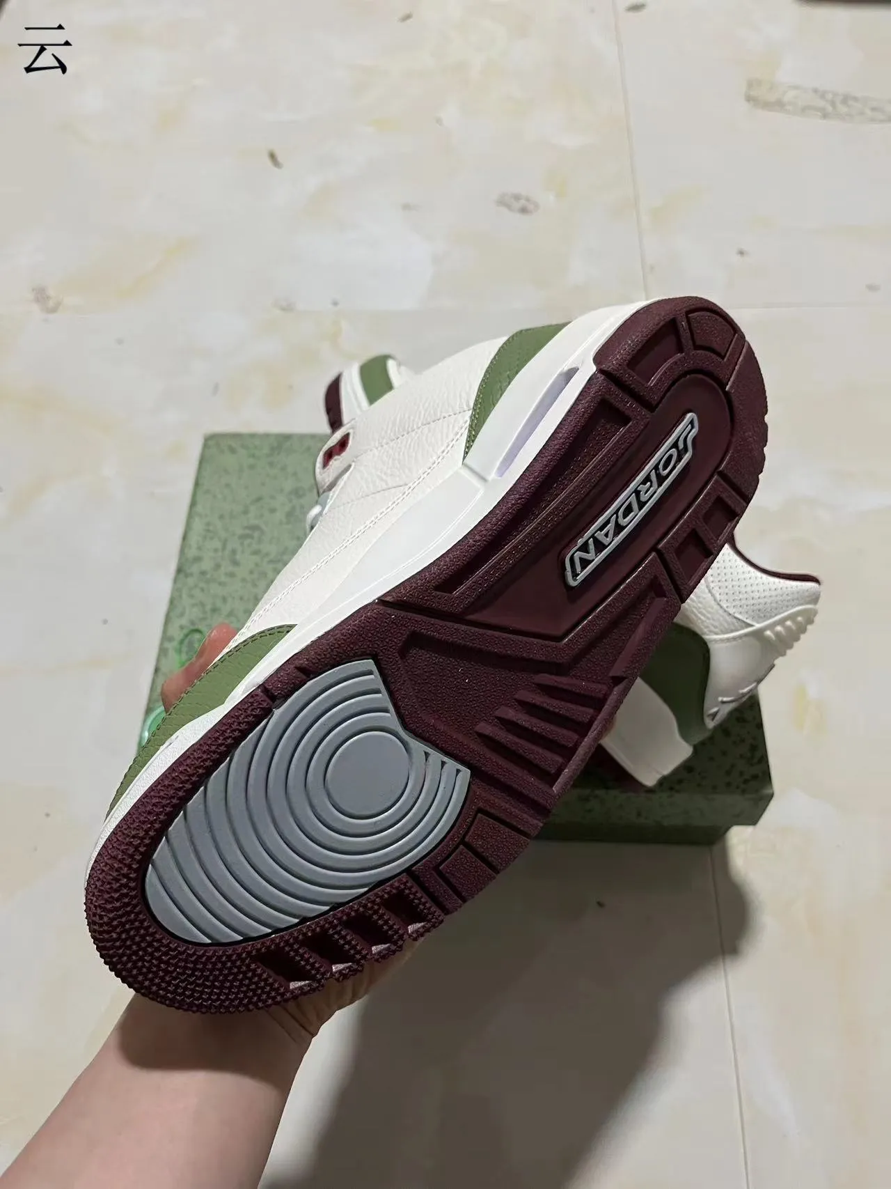 Air Jordan 3 White Olive Green Maroon Basketball Shoes 6