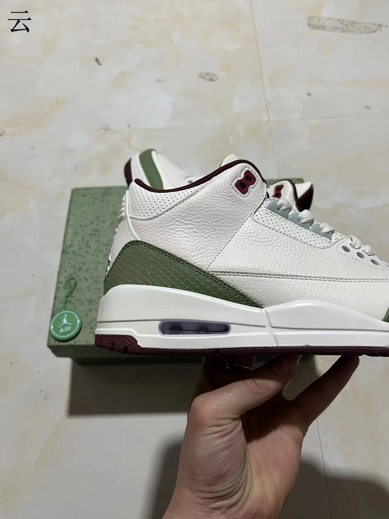 Air Jordan 3 White Olive Green Maroon Basketball Shoes 7