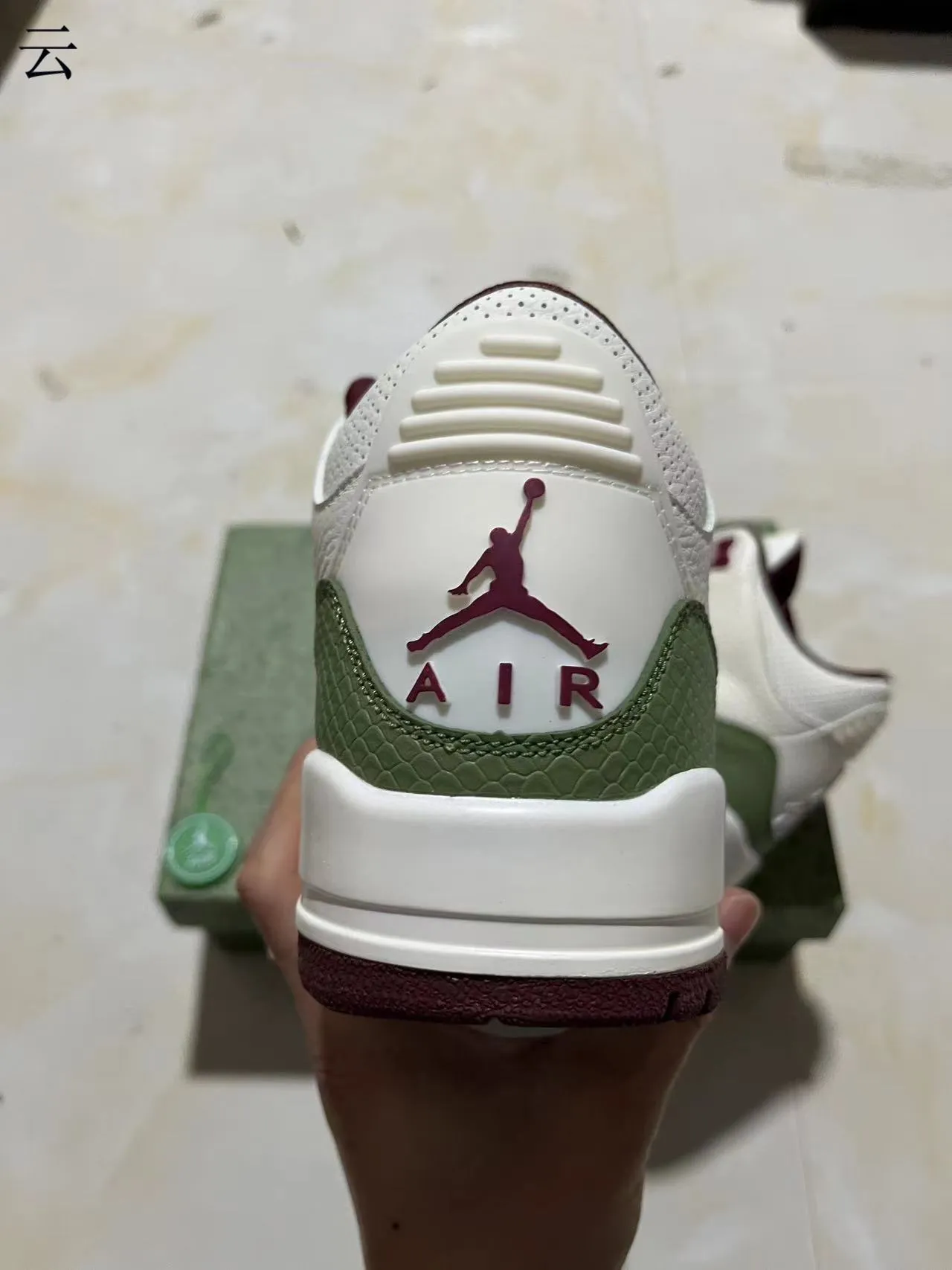 Air Jordan 3 White Olive Green Maroon Basketball Shoes 8