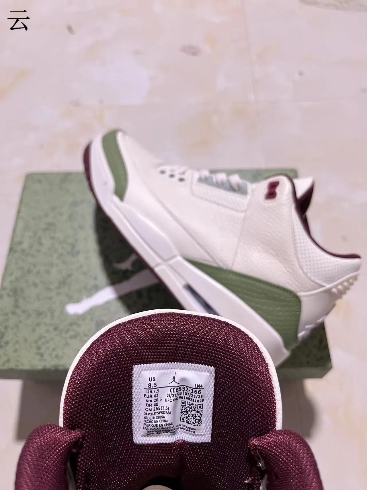 Air Jordan 3 White Olive Green Maroon Basketball Shoes 9