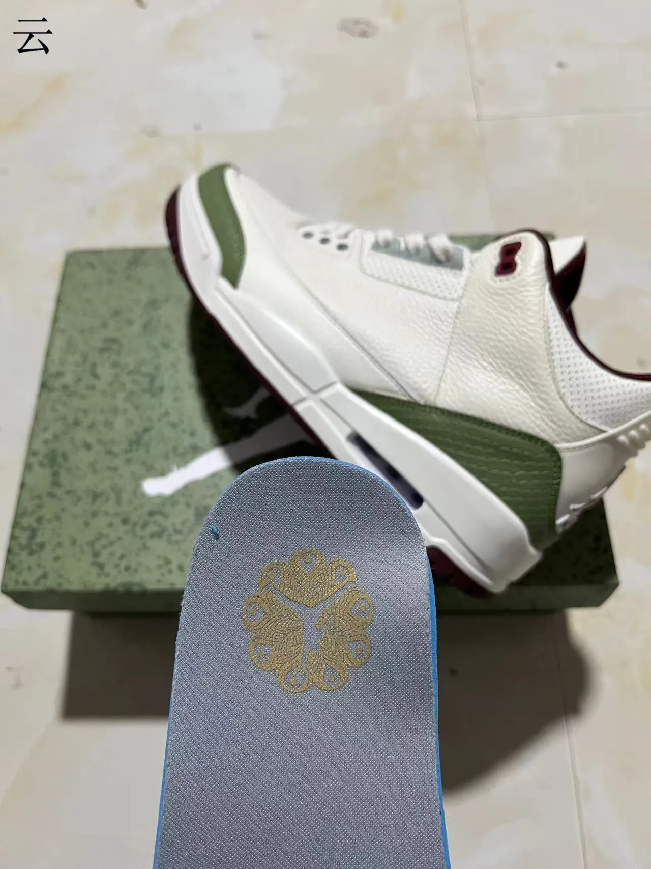 Air Jordan 3 White Olive Green Maroon Basketball Shoes 10
