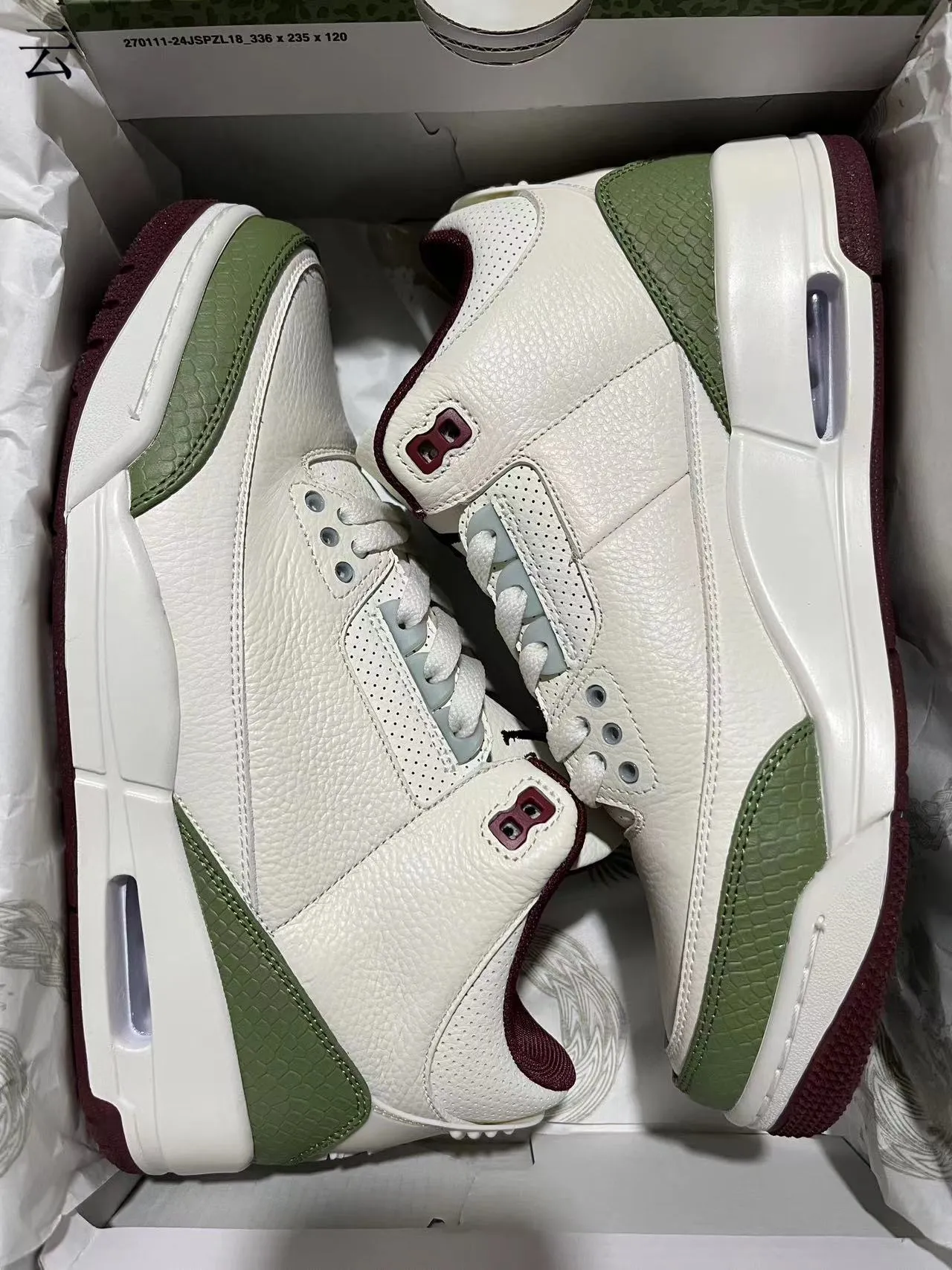 Air Jordan 3 White Olive Green Maroon Basketball Shoes 11