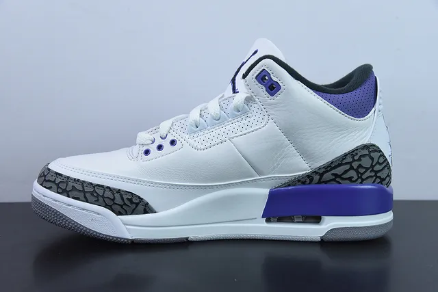 Air Jordan 3 White Purple Elephant Print Basketball Shoes 2