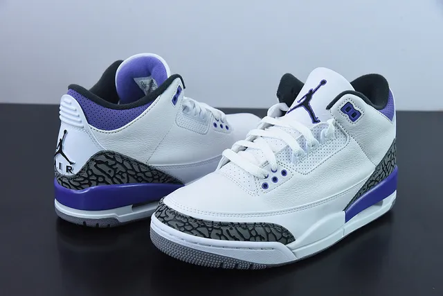 Air Jordan 3 White Purple Elephant Print Basketball Shoes 3