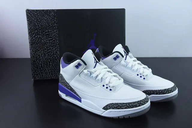 Air Jordan 3 White Purple Elephant Print Basketball Shoes 4