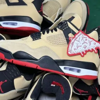 Air Jordan 4 Beige Black Red Basketball Shoes