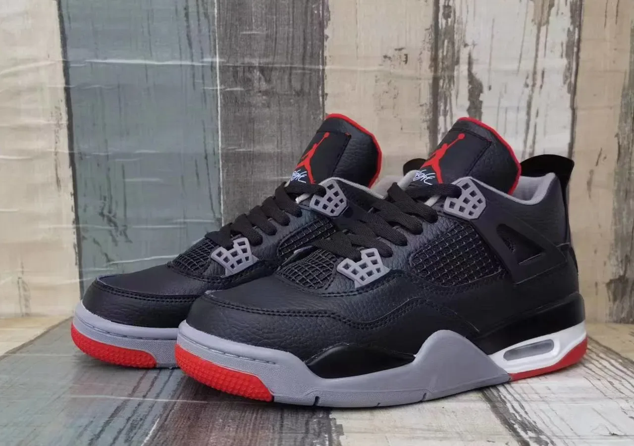 Air Jordan 4 Noir Rouge Gris Chaussures de Basketball 3