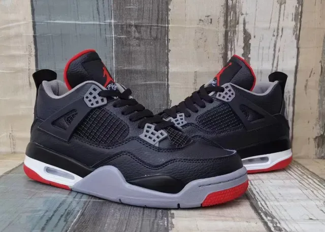 Air Jordan 4 Noir Rouge Gris Chaussures de Basketball 5