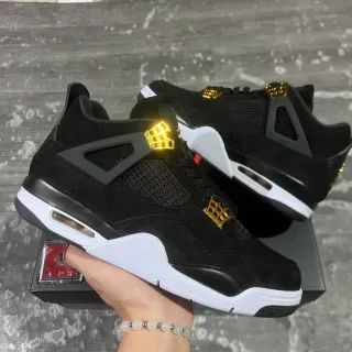 Air Jordan 4 Black White Gold Basketball Shoes