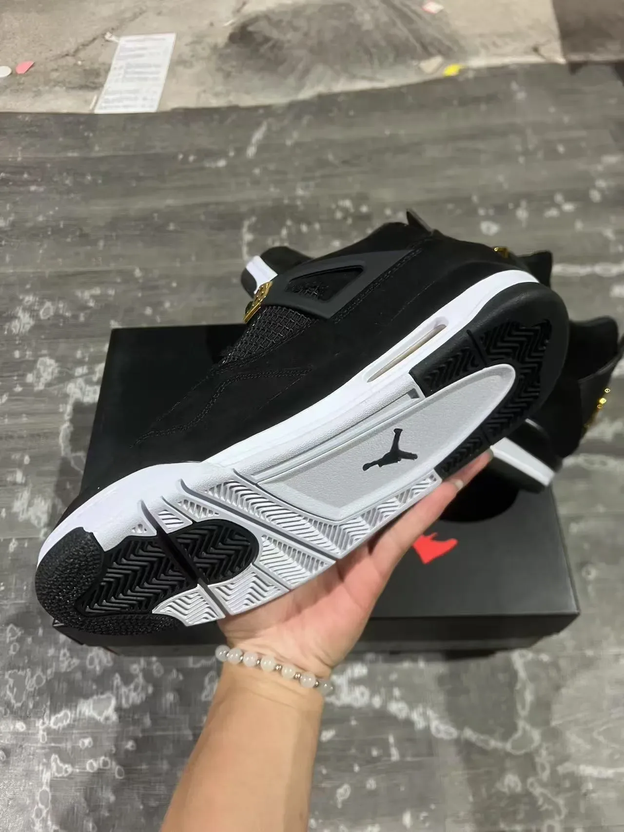Air Jordan 4 Black White Gold Basketball Shoes 6