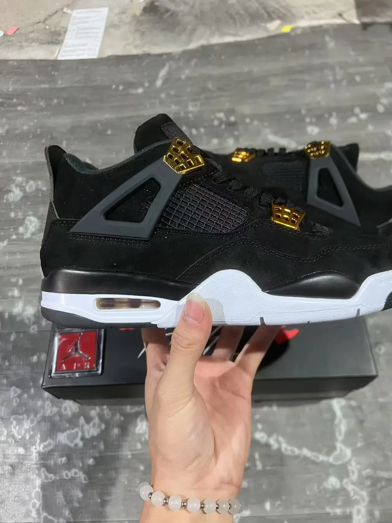 Air Jordan 4 Black White Gold Basketball Shoes 7