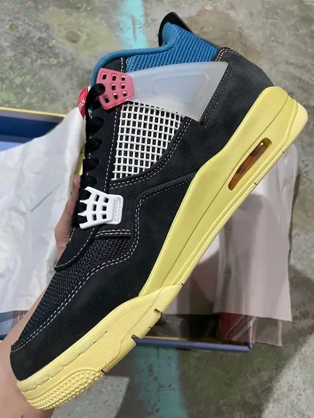 Air Jordan 4 Noir Jaune Bleu Chaussures de Basketball 3