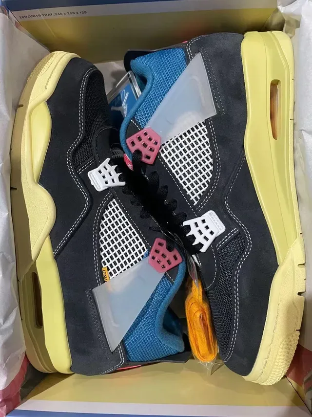 Air Jordan 4 Noir Jaune Bleu Chaussures de Basketball 6