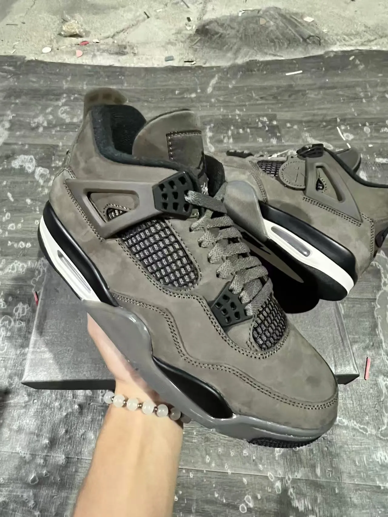 Air Jordan 4 Gray Suede Mesh High-Top Basketball Shoes 2