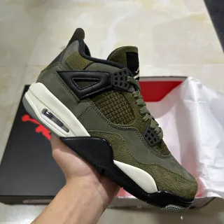 Air Jordan 4 Olive Green Suede Basketball Shoes