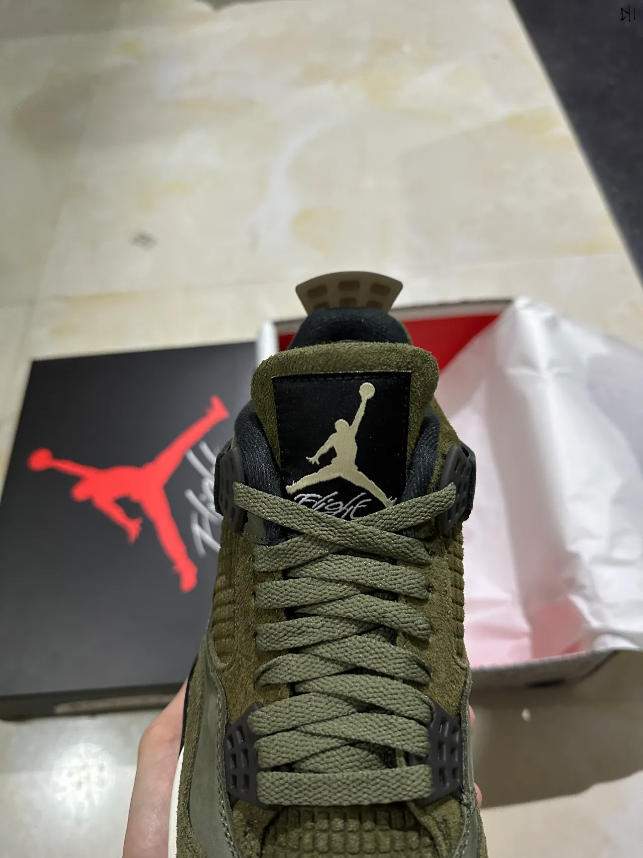 Air Jordan 4 Olive Green Suede Basketball Shoes 4