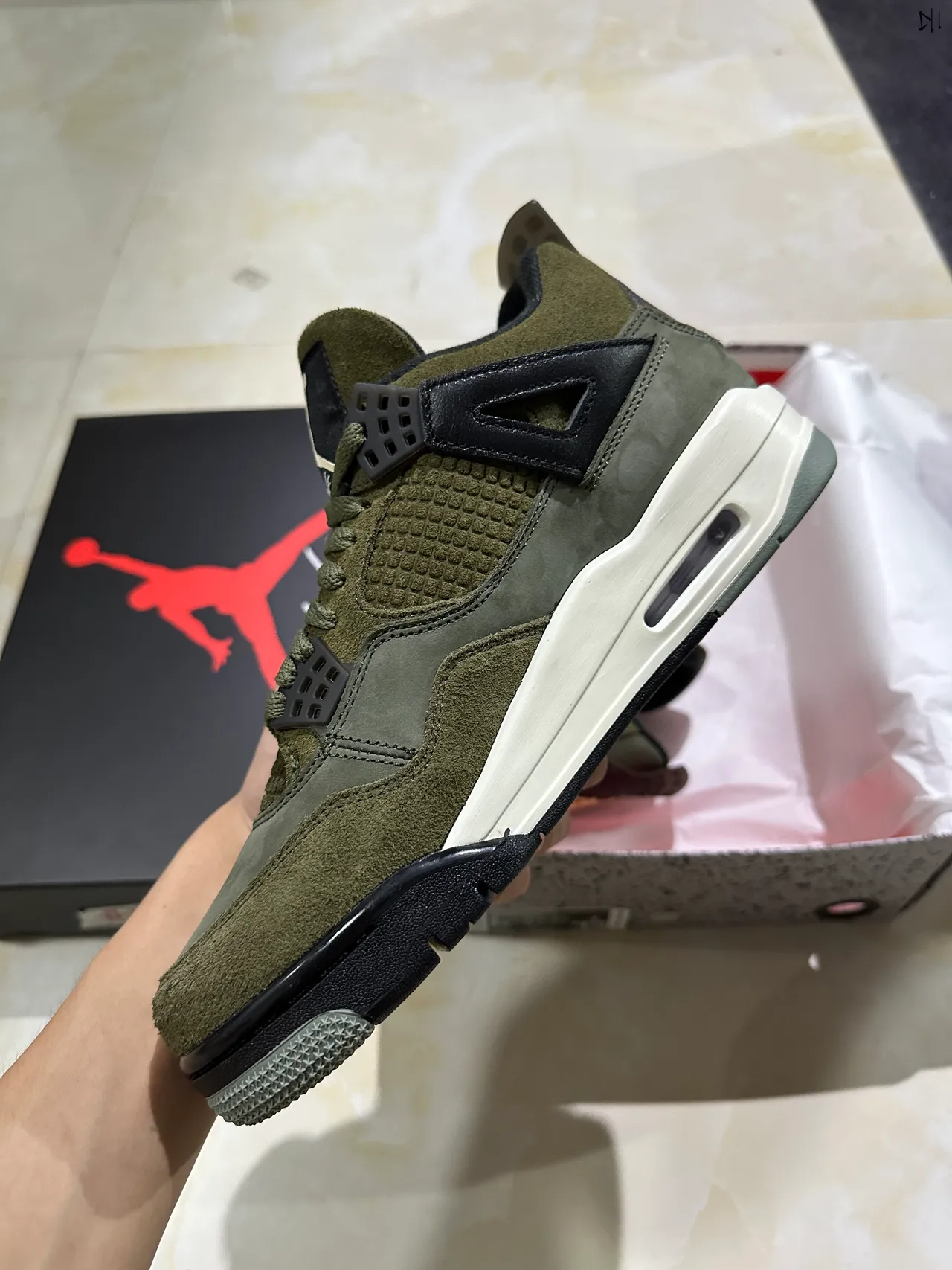 Air Jordan 4 Olive Green Suede Basketball Shoes 5