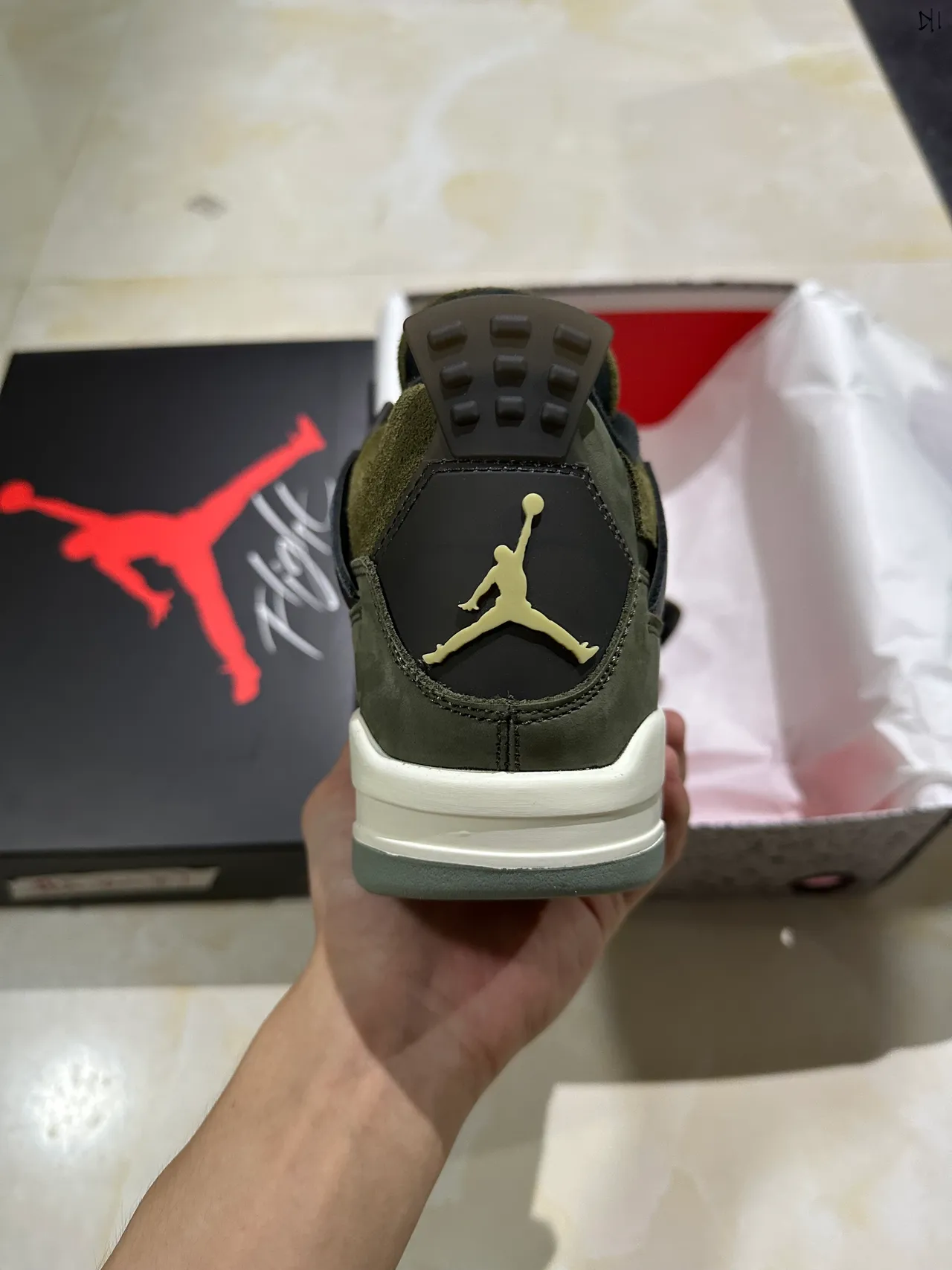 Air Jordan 4 Olive Green Suede Basketball Shoes 7
