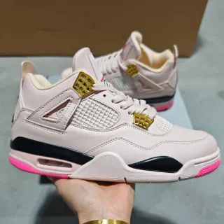 Air Jordan 4 Pale Pink Gold Lace Lock Basketball Shoes