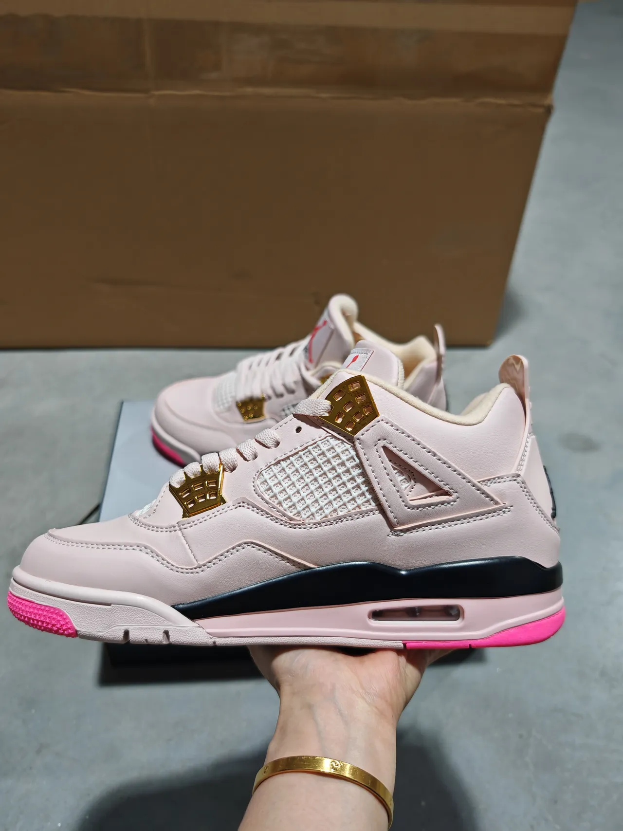 Air Jordan 4 Pale Pink Gold Lace Lock Basketball Shoes 2