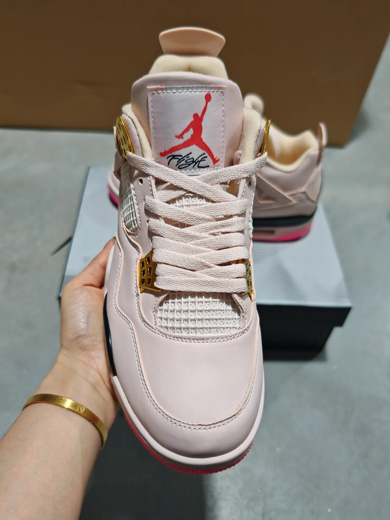 Air Jordan 4 Pale Pink Gold Lace Lock Basketball Shoes 3