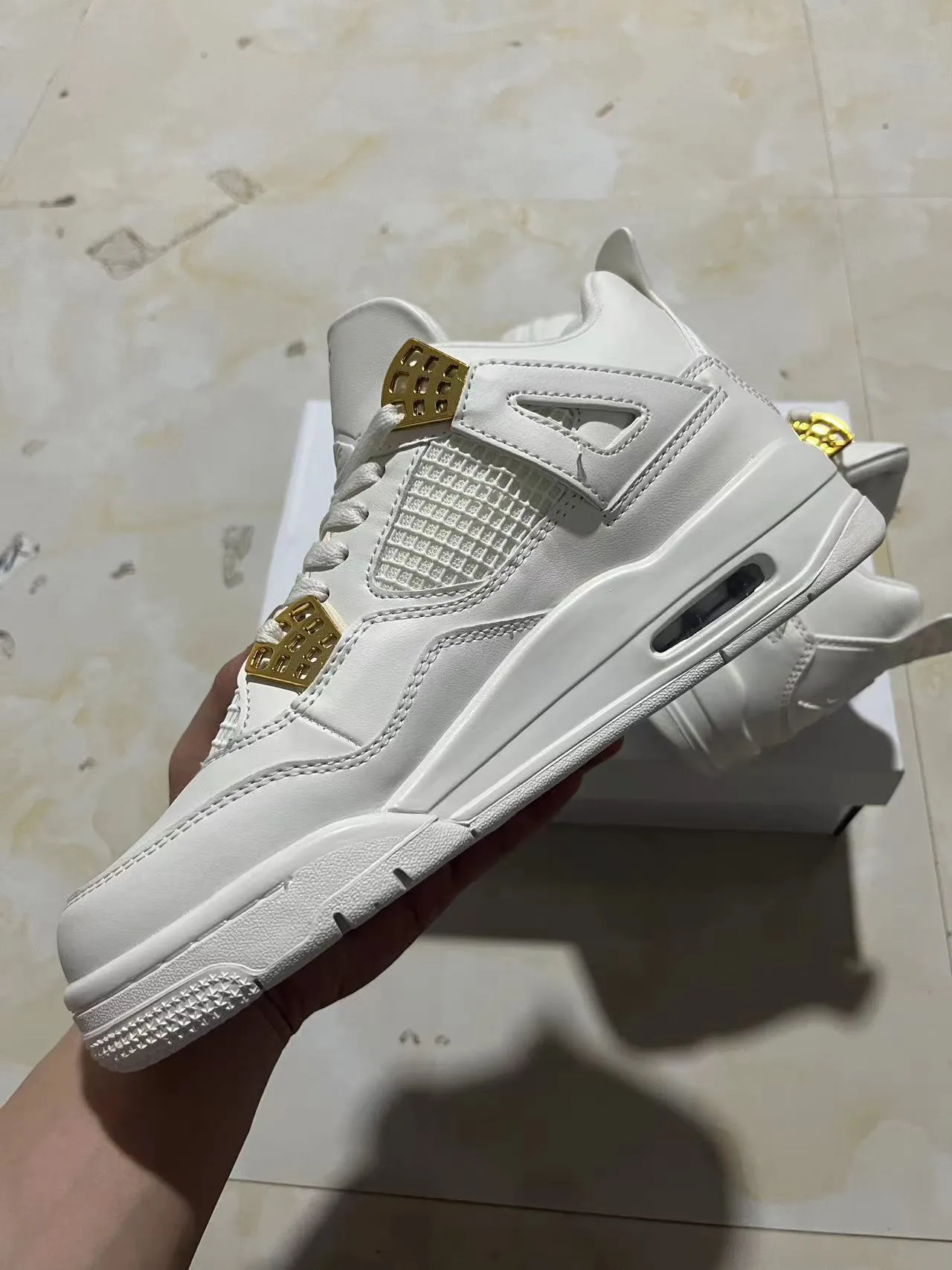 Air Jordan 4 White Gold Basketball Shoes 5