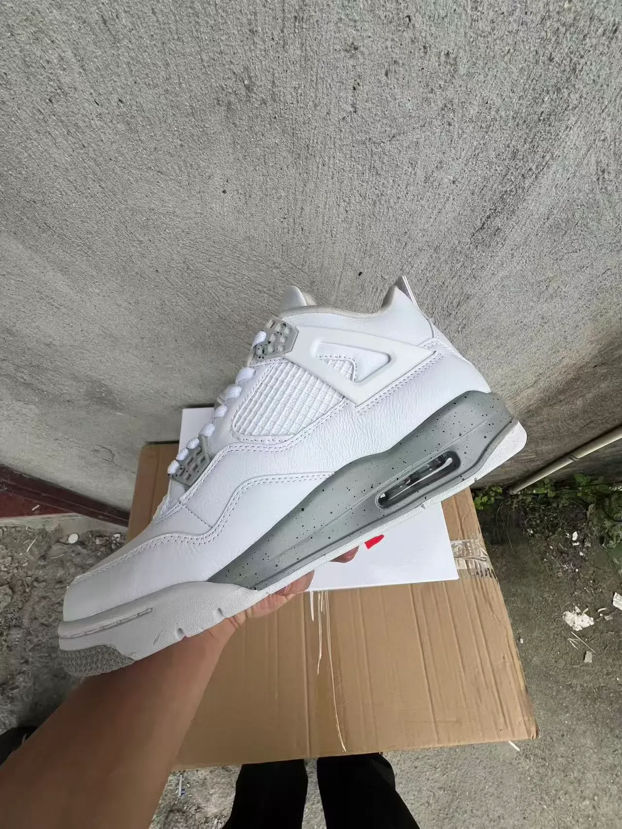 Air Jordan 4 White Gray Speckled Basketball Shoes 5
