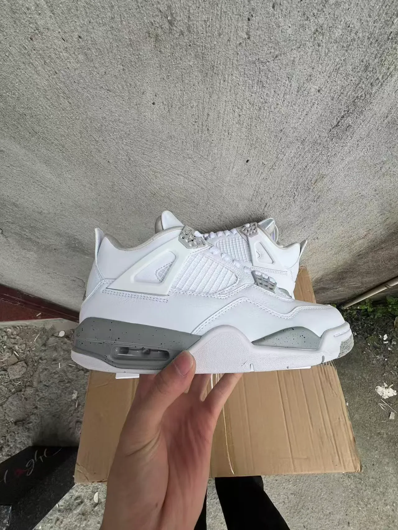 Air Jordan 4 White Gray Speckled Basketball Shoes 7