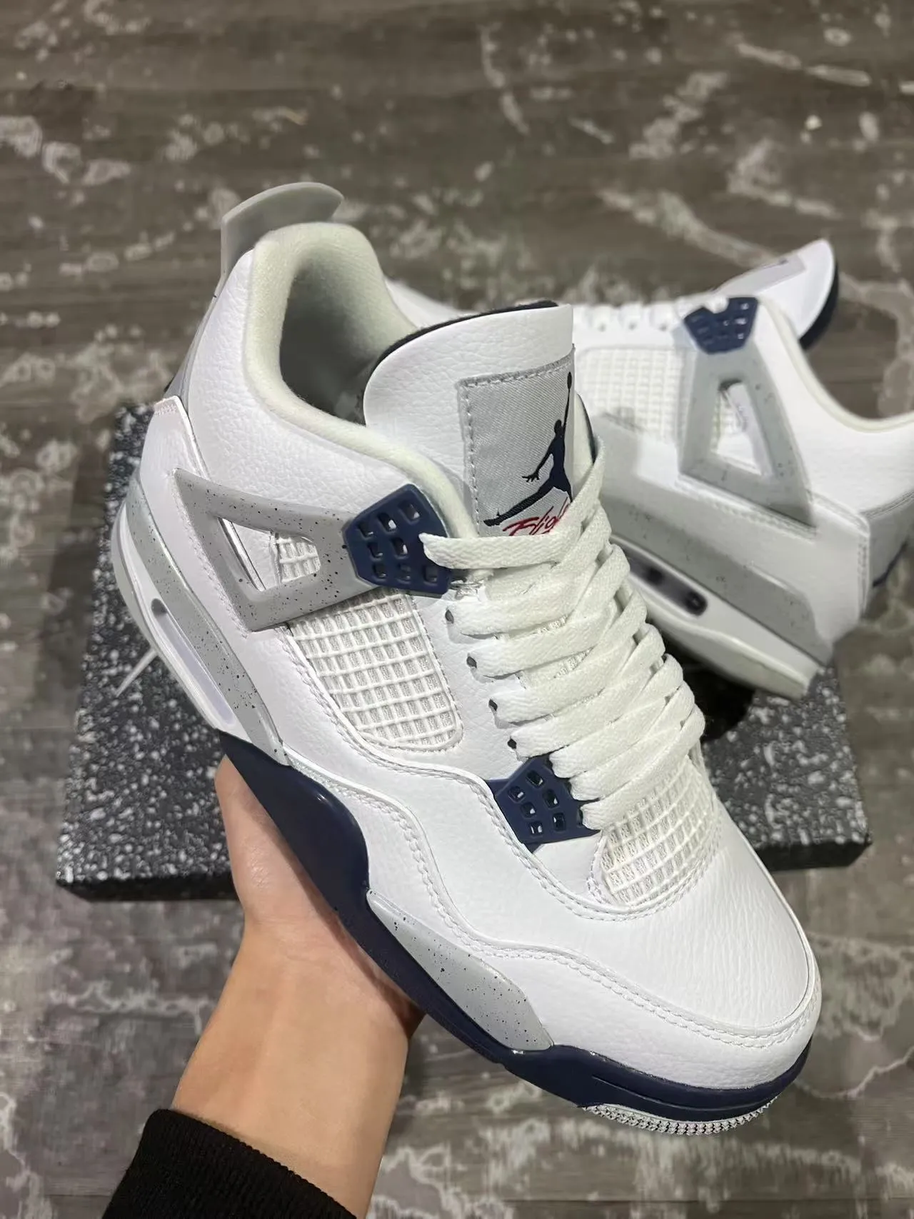 Air Jordan 4 White Navy Speckled Basketball Shoes 2