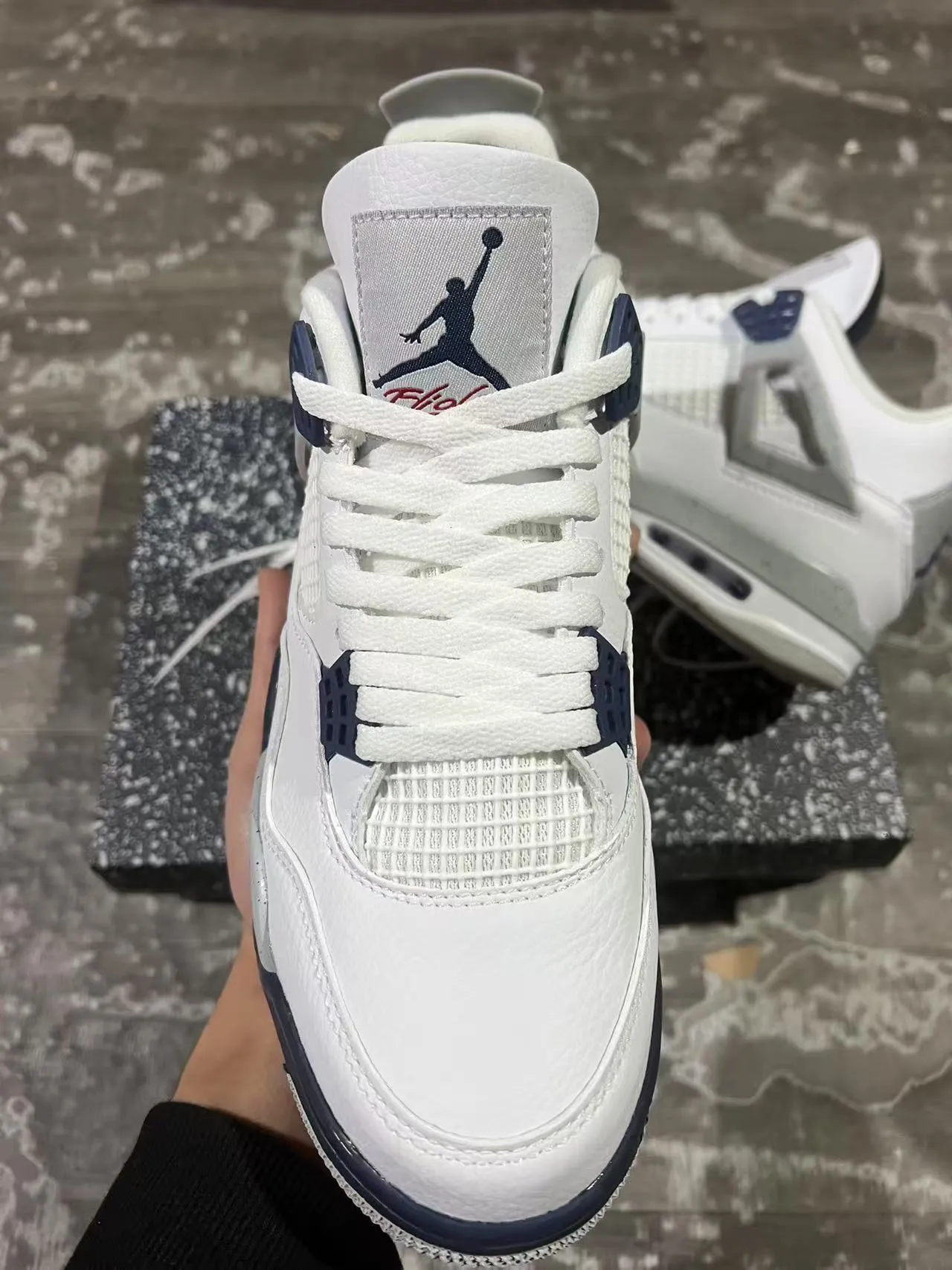 Air Jordan 4 White Navy Speckled Basketball Shoes 3