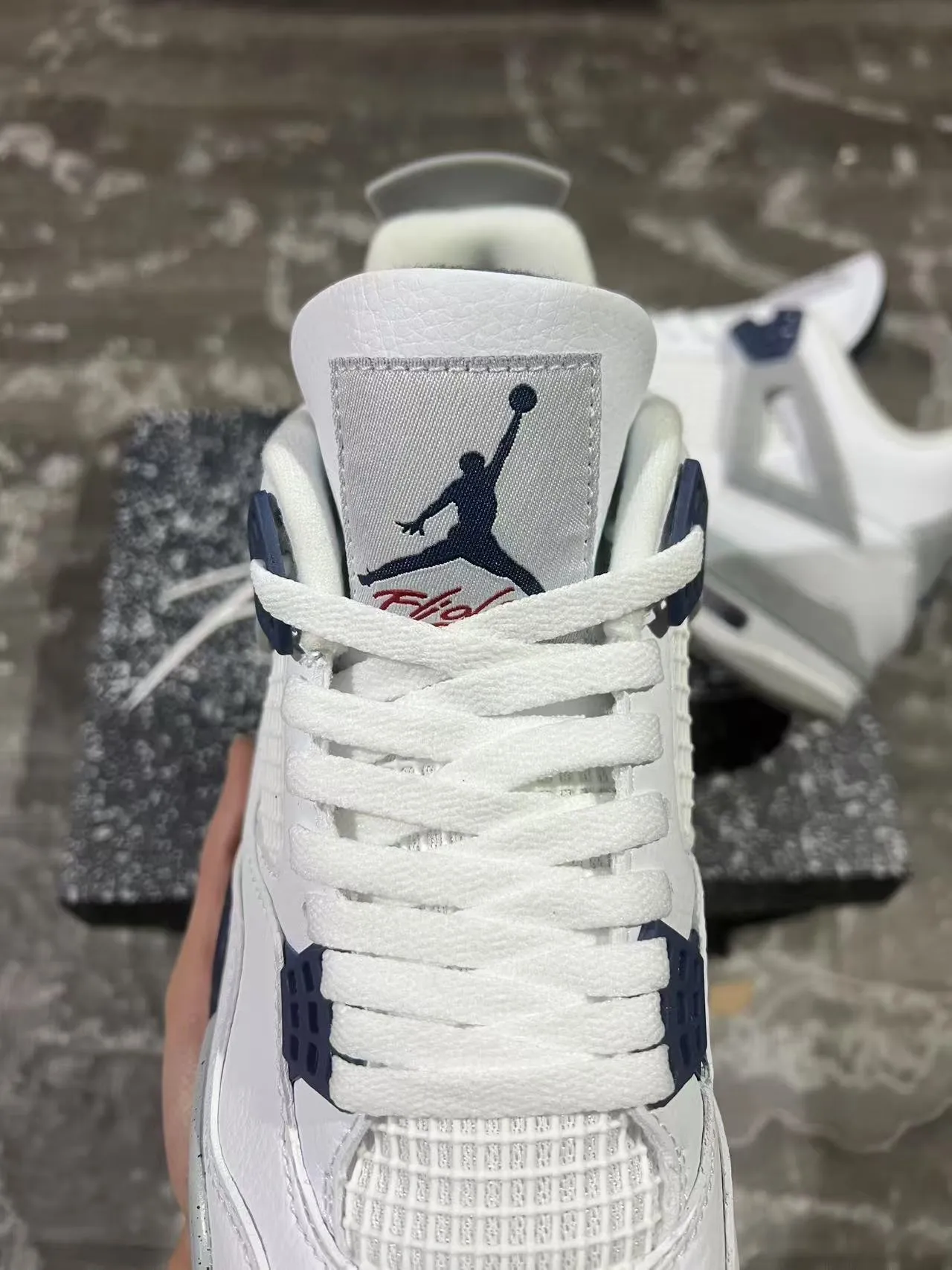 Air Jordan 4 White Navy Speckled Basketball Shoes 4