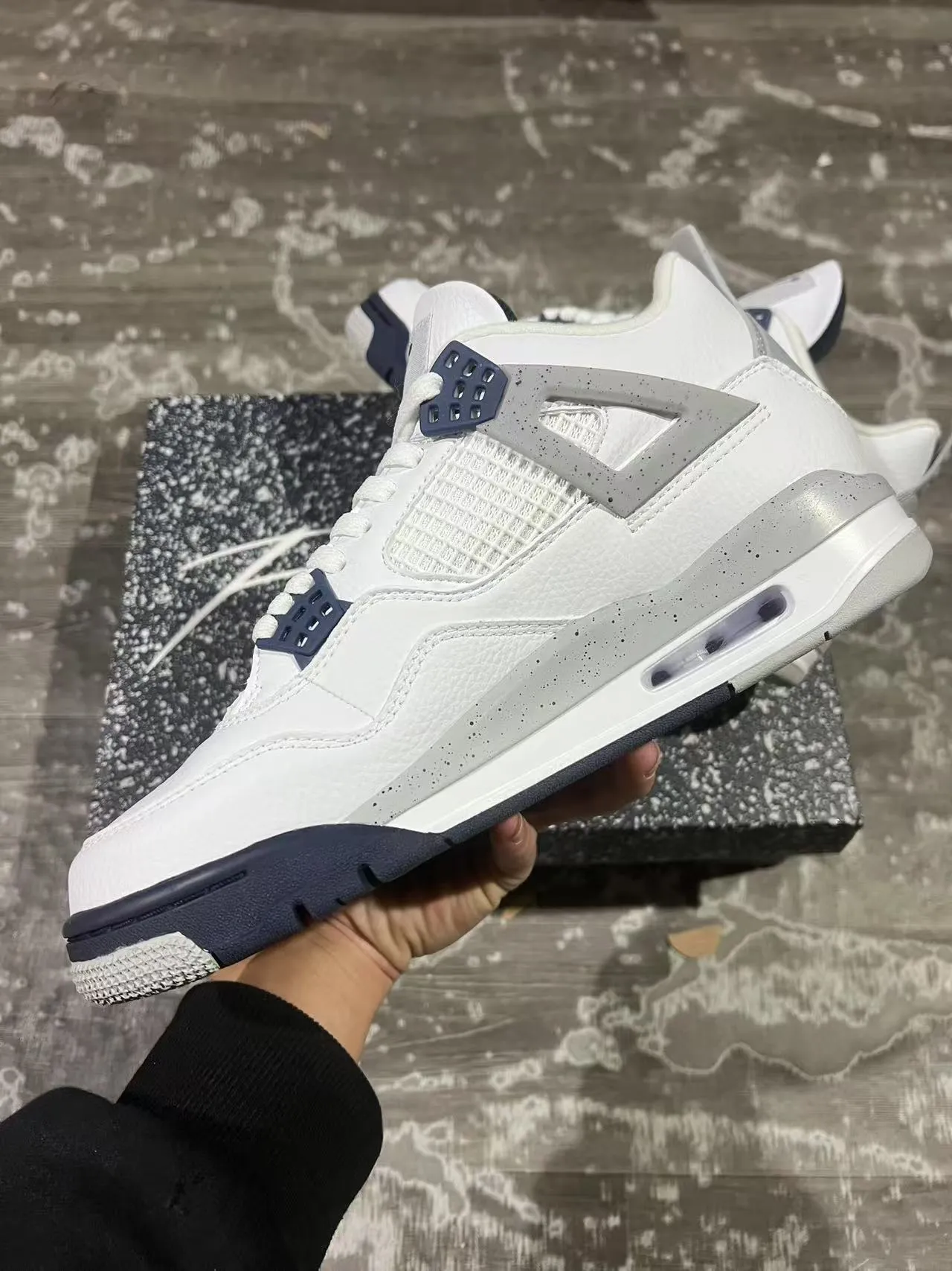 Air Jordan 4 White Navy Speckled Basketball Shoes 5