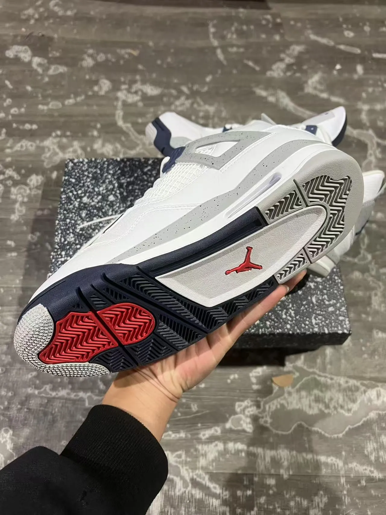 Air Jordan 4 White Navy Speckled Basketball Shoes 6