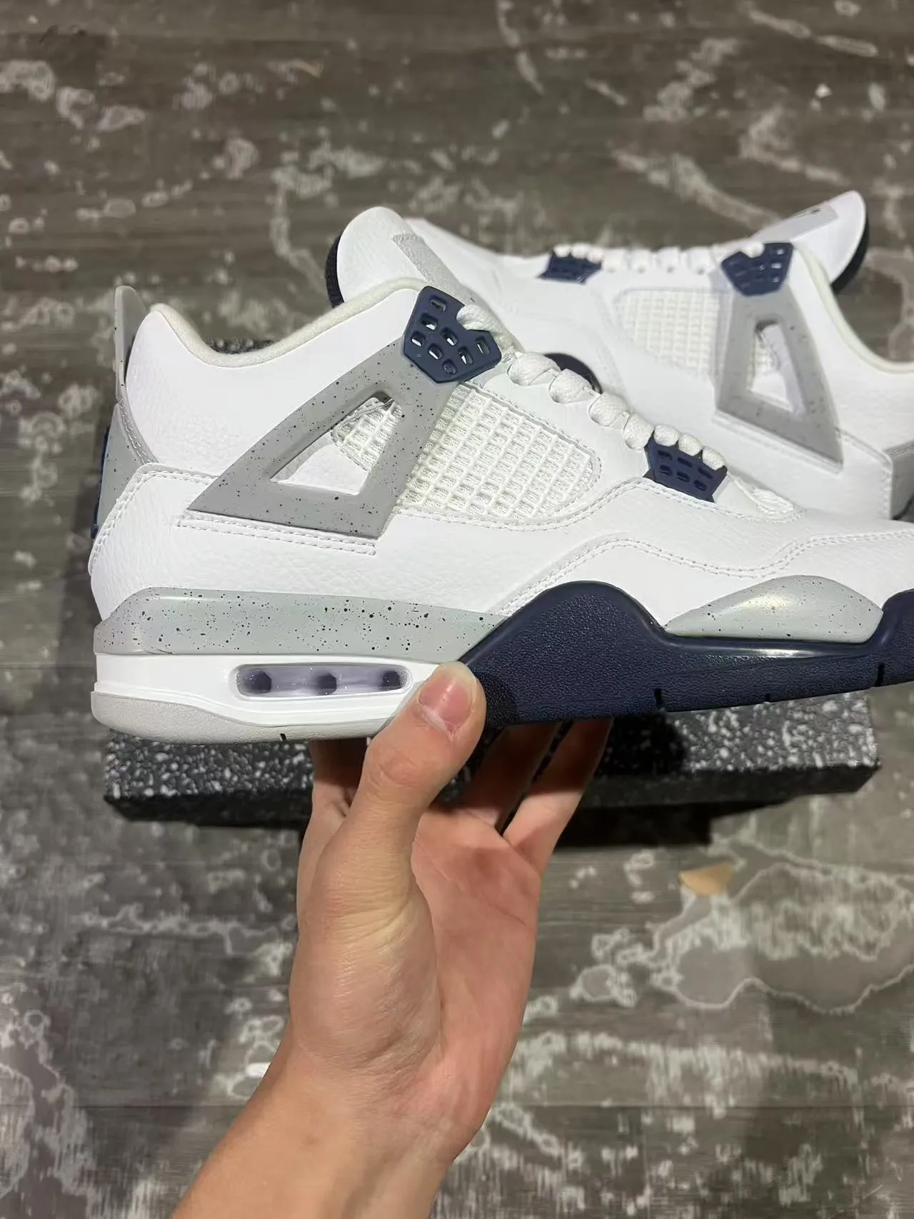 Air Jordan 4 White Navy Speckled Basketball Shoes 7