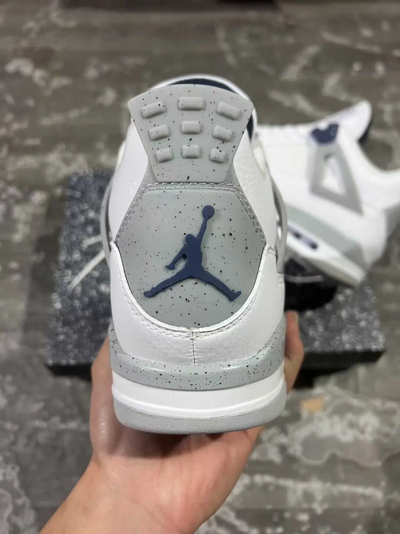 Air Jordan 4 White Navy Speckled Basketball Shoes 8