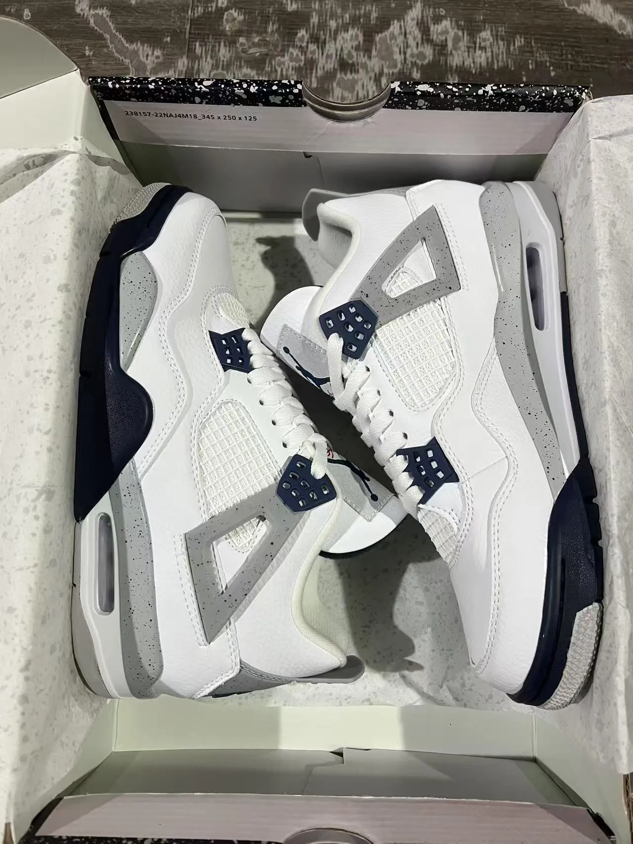 Air Jordan 4 White Navy Speckled Basketball Shoes 9