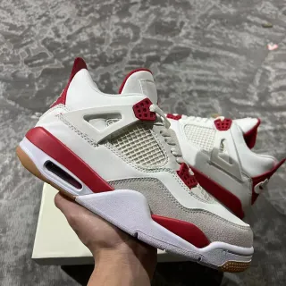 Air Jordan 4 Tênis de Basquete Branco Vermelho Goma