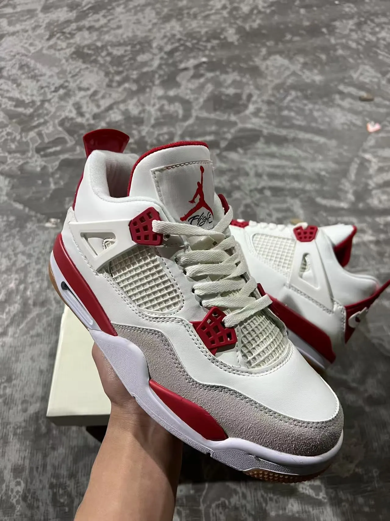 Air Jordan 4 Tênis de Basquete Branco Vermelho Goma 2