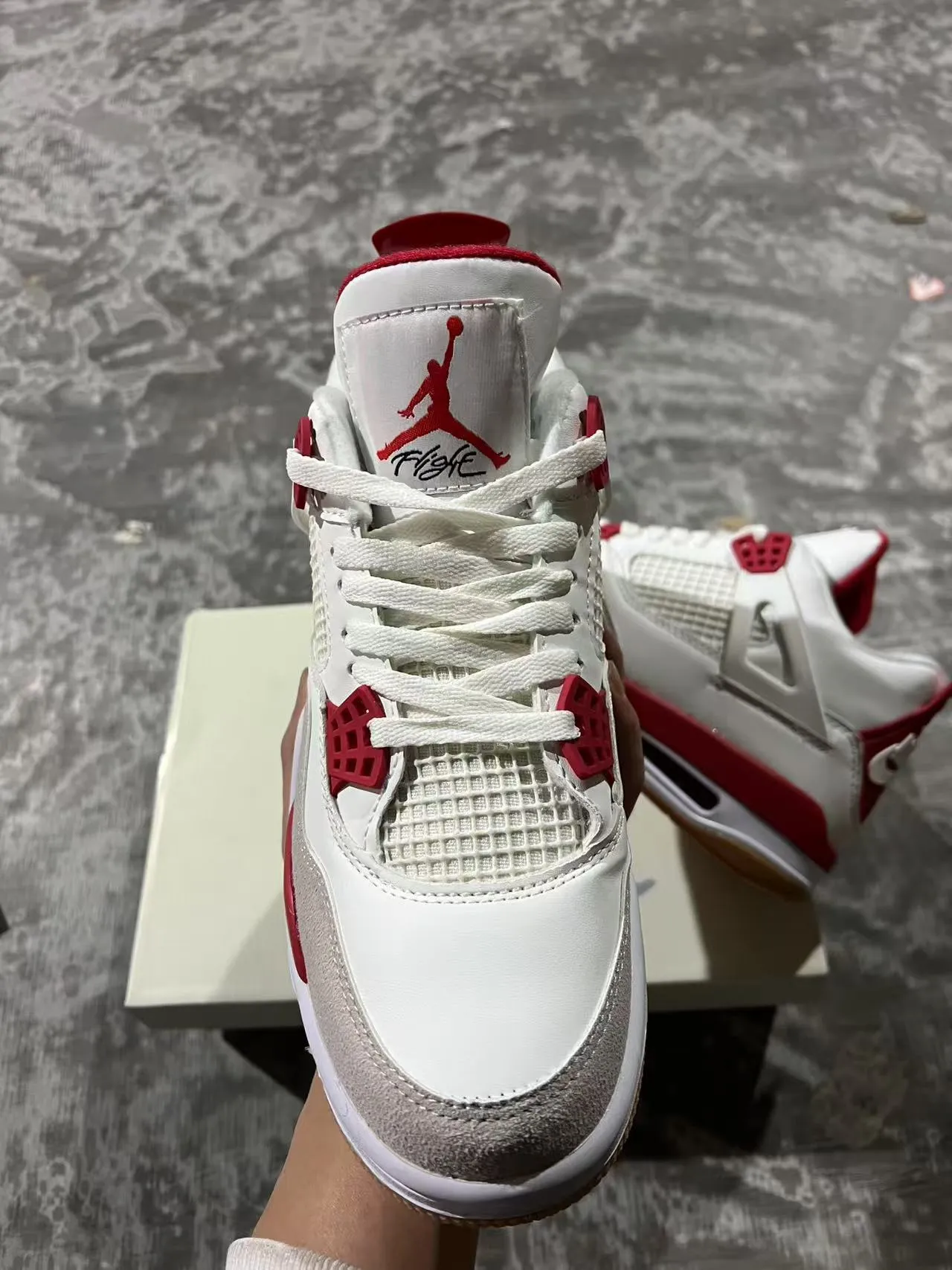 Air Jordan 4 Tênis de Basquete Branco Vermelho Goma 3