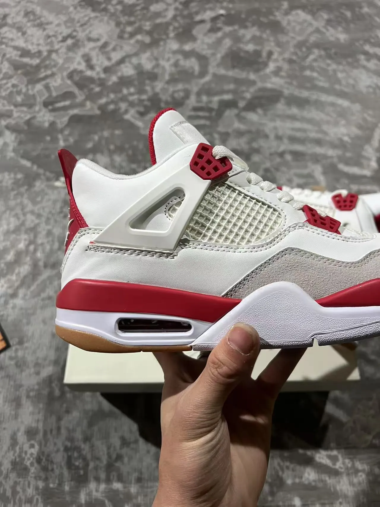 Air Jordan 4 Tênis de Basquete Branco Vermelho Goma 7