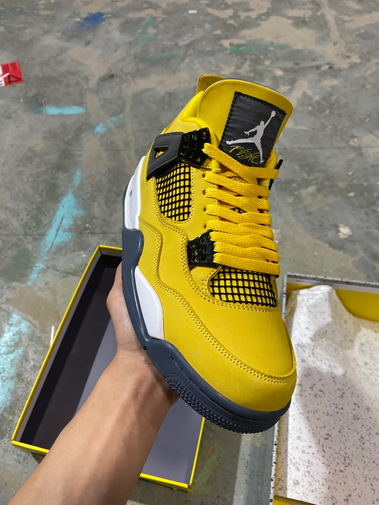 Air Jordan 4 Yellow Navy White Basketball Shoes 2