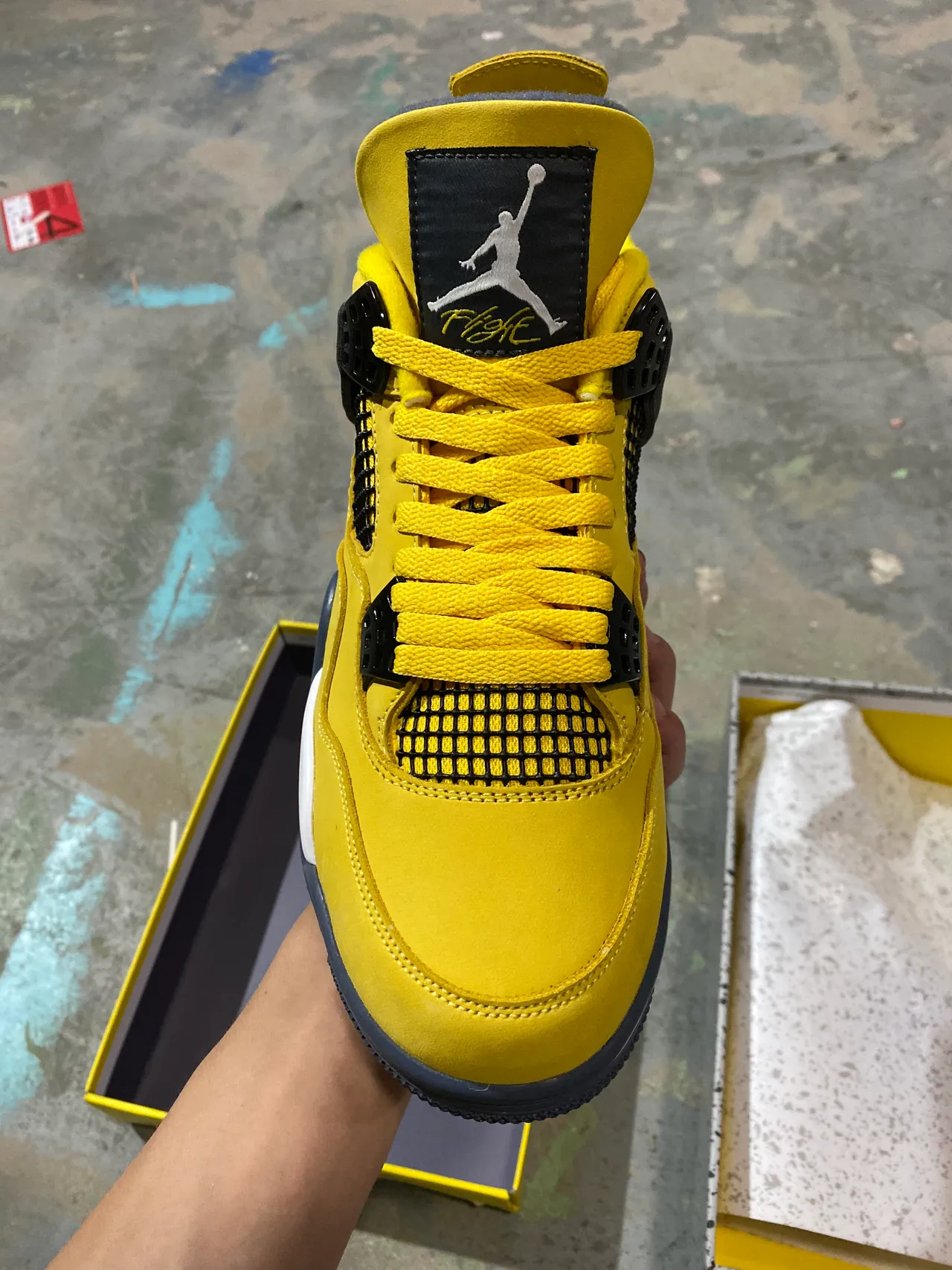 Air Jordan 4 Yellow Navy White Basketball Shoes 3