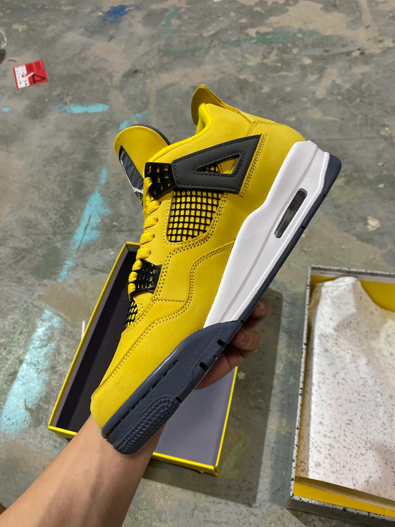 Air Jordan 4 Yellow Navy White Basketball Shoes 5