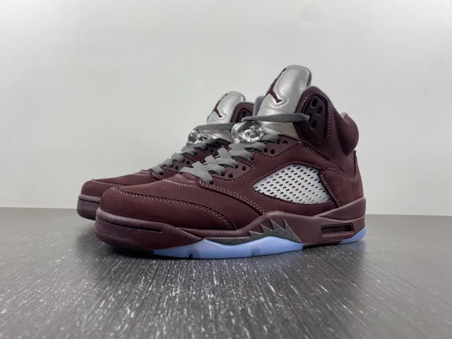 Air Jordan 5 Burgundy and Light Blue Basketball Shoes 2