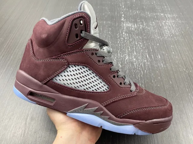 Air Jordan 5 Burgundy and Light Blue Basketball Shoes 4