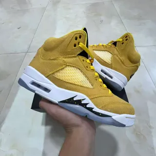 Air Jordan 5 Zapatillas de Baloncesto Amarillo Mostaza de Ante y Malla
