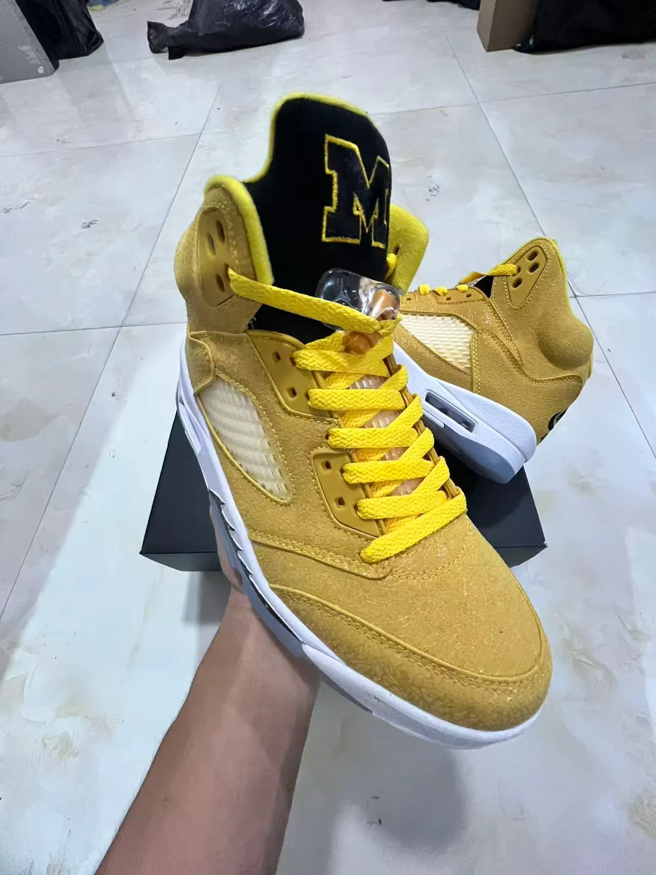 Air Jordan 5 Mustard Yellow Suede Mesh Basketball Shoes 2