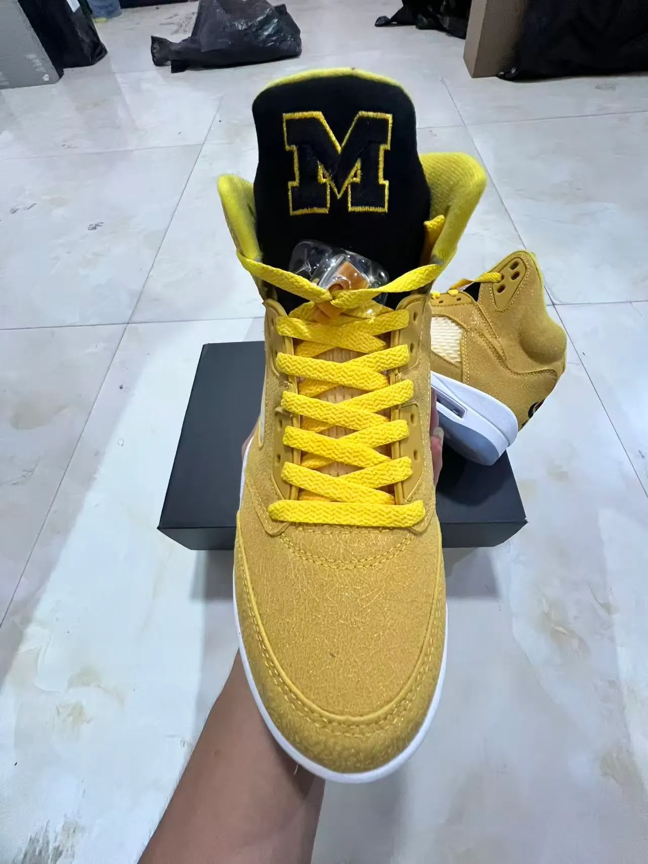 Air Jordan 5 Mustard Yellow Suede Mesh Basketball Shoes 3