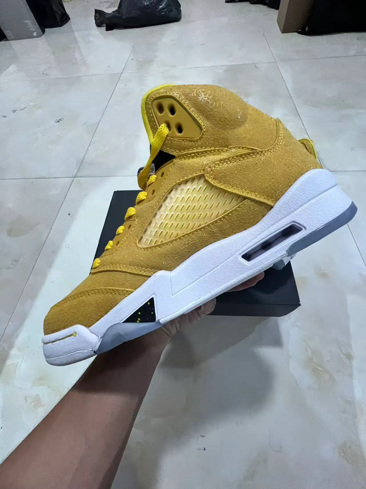 Air Jordan 5 Mustard Yellow Suede Mesh Basketball Shoes 5